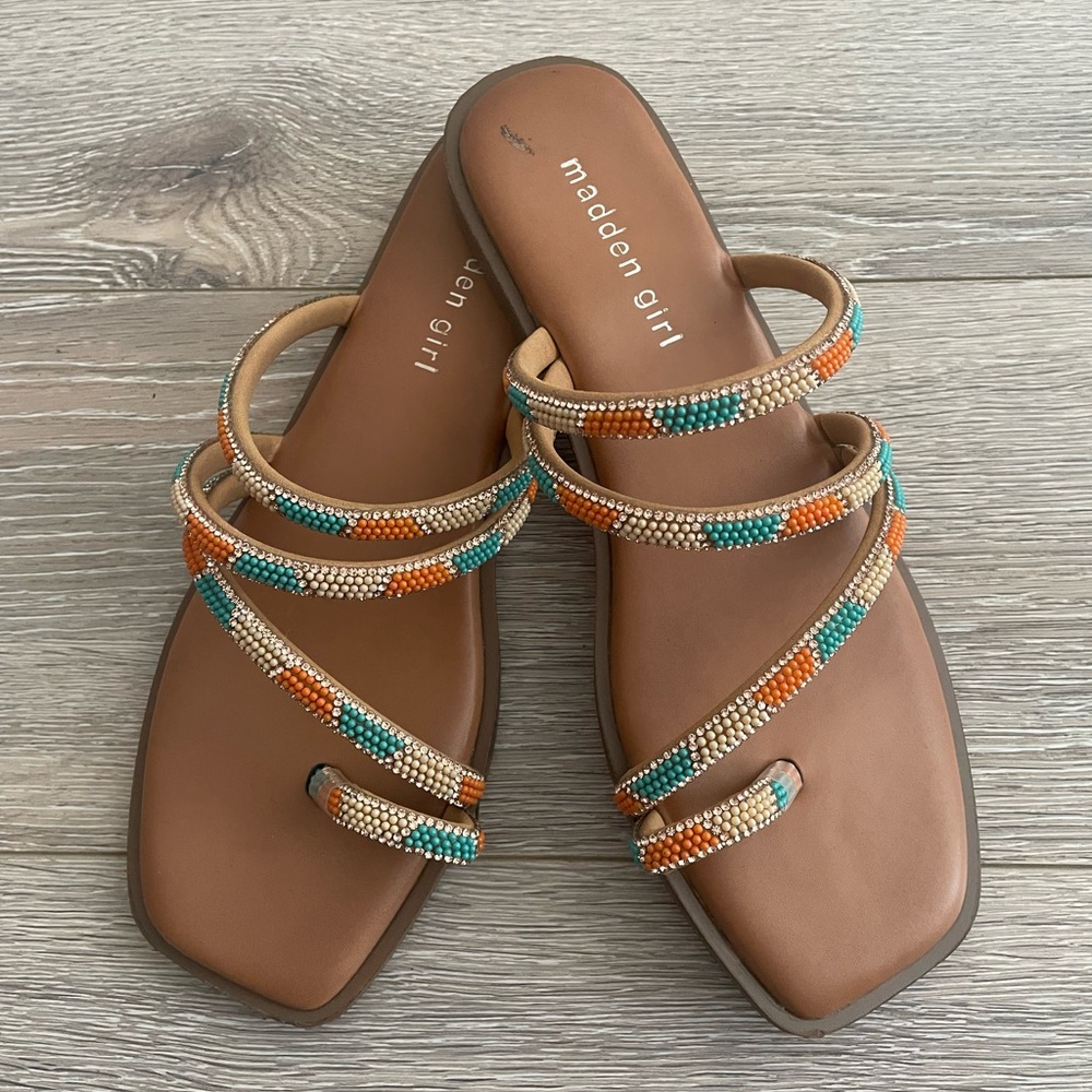 Madden Girl Multicolor Beaded Sandals 7